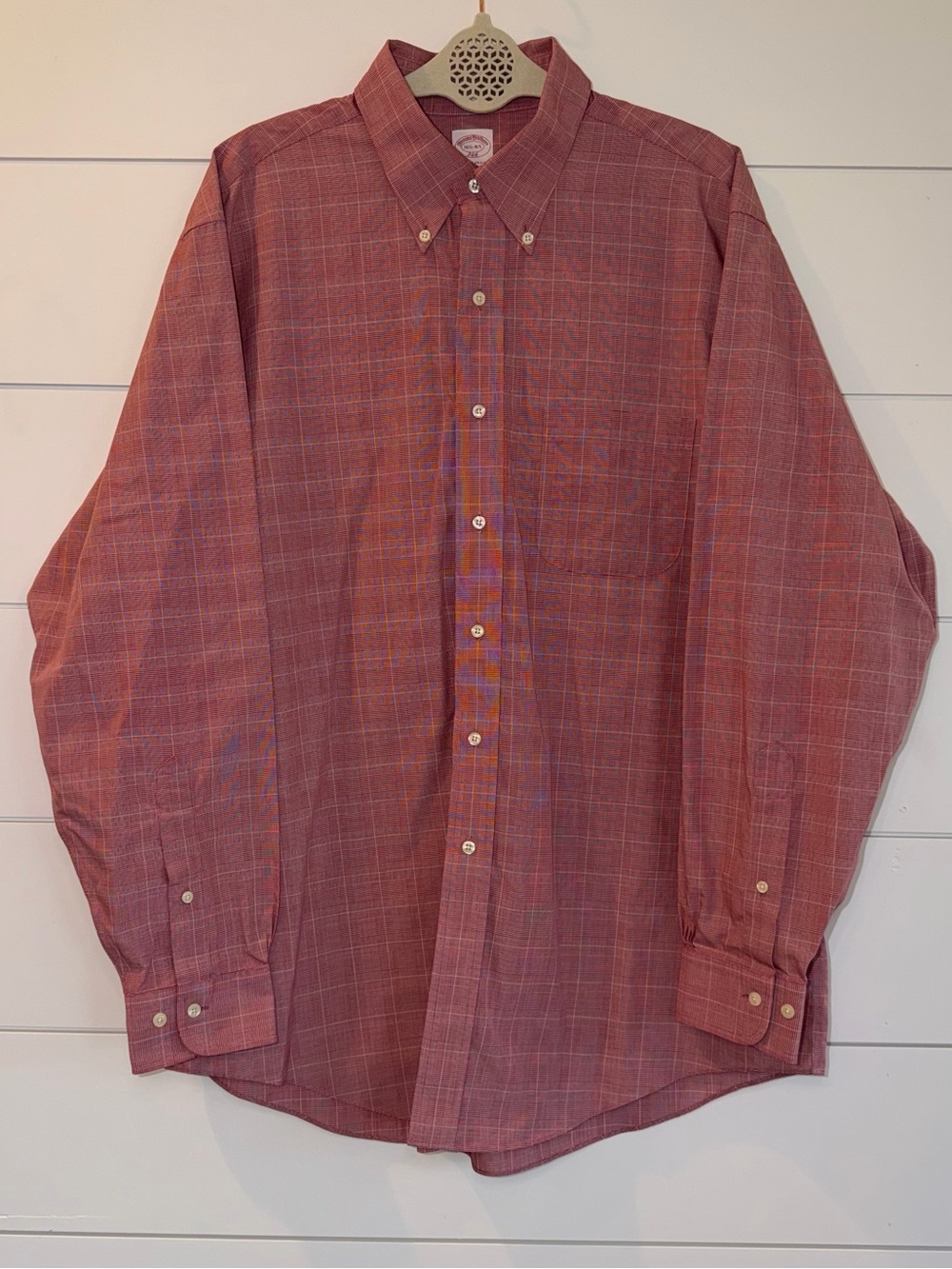 Brooks Brothers 346 Non Iron Dress Shirt 16.5 - 34/35 XL Red Plaid Preppy